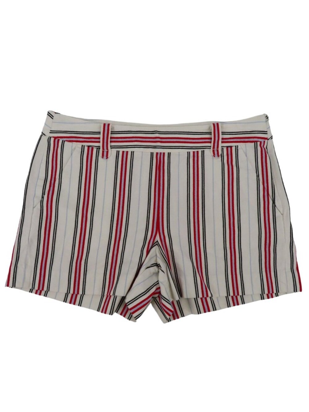 LOFT Womens 6 Red White Blue Striped Shorts Has Pockets Belt Loops Patriotic